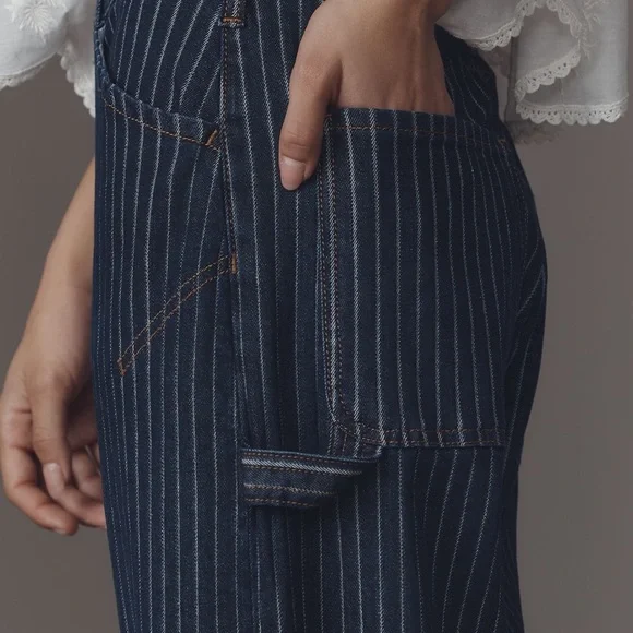 NWT Anthropologie Pilcro Kayden Railroad stripe barrel denim - Picture 3 of 10